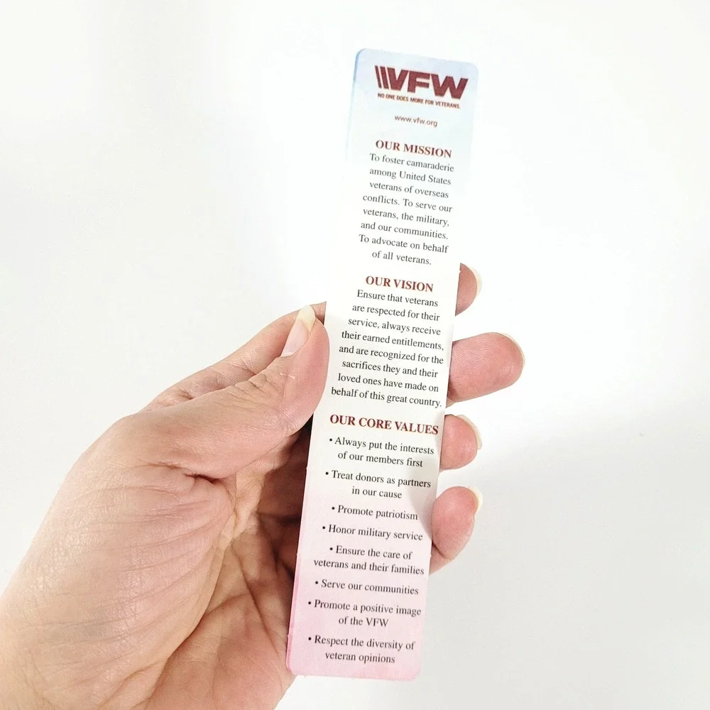 2015 America My Country Bookmark VFW Veterans Mission Vision Values- promotional